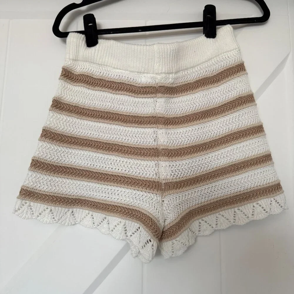 Madden NYC White & Tan Striped Crochet Knit Set | Size M - Picture 3 of 4